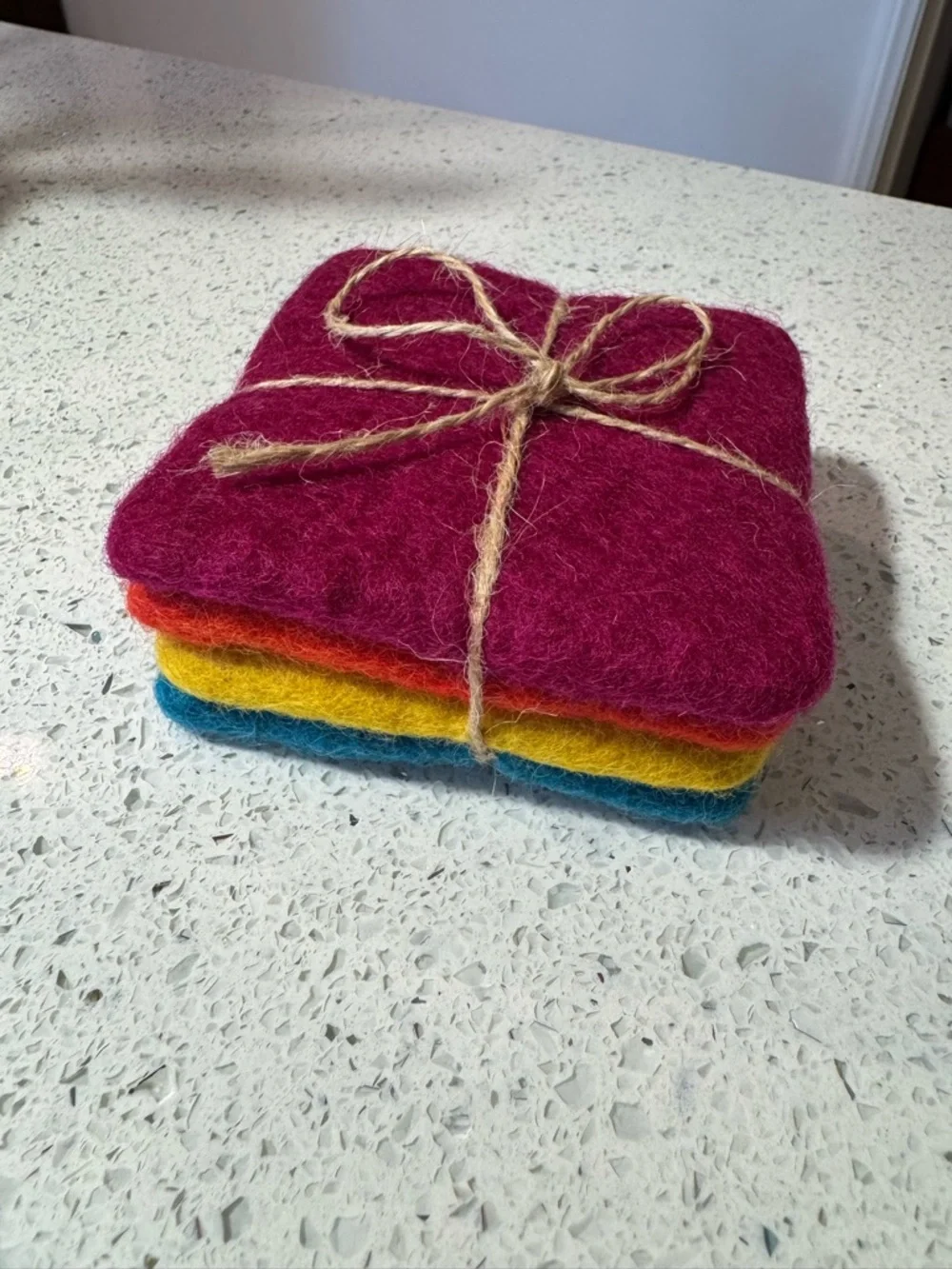 NEW Fair Trade Set 4 x Sheep Wool Felt Nepalese Handmade Coaster Squares